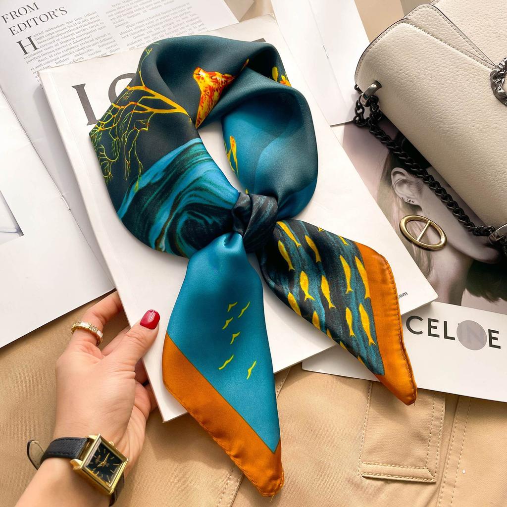 [Complete Works] Black and white simple cashew flower silk scarf premium waist ethnic style waist scarf decorative headscarf scarf workplace