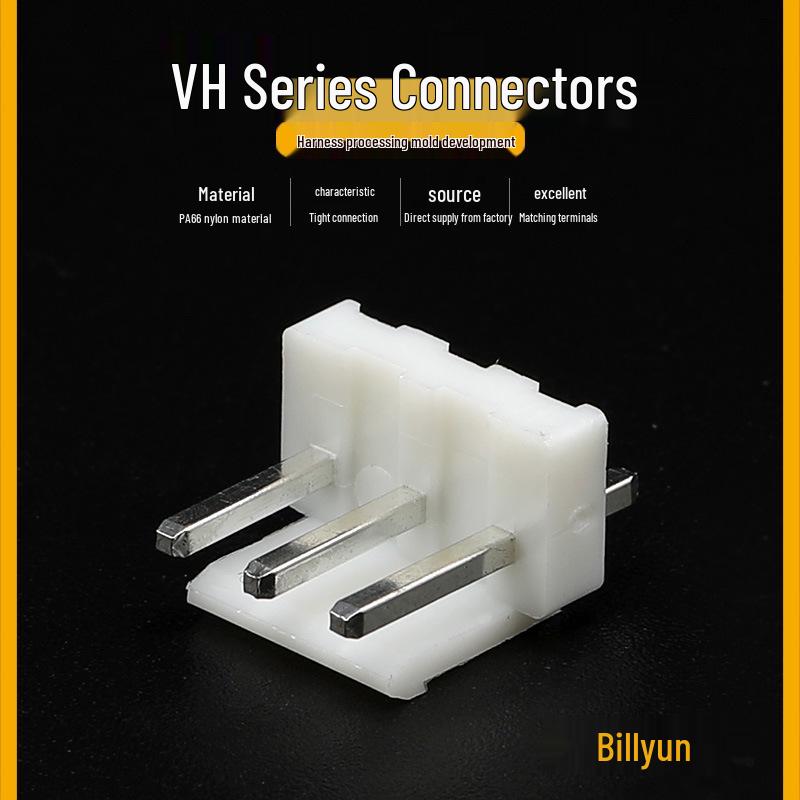 3-Hole VH3.96 Straight Pin Socket Plug with Locking Buckle, Plastic Shell, VH-3Y VH-3A Car Connector 3P