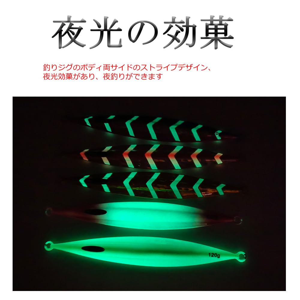 Tolure 120g Slow Sinking Jig, All 5 Colors,Laser Foil, Glow in the Dark, Offshore Jigging Lure, for Tuna, Mackerel, Aji, Saba, 1pc