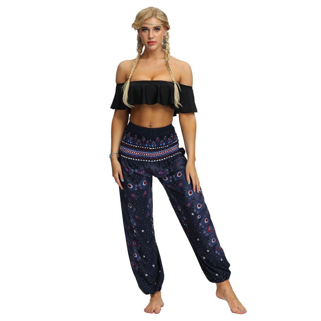 «Модные шаровары для йоги с высокой талией и карманами в индонезийском стиле 2024 года – свободные спортивные штаны для женщин»