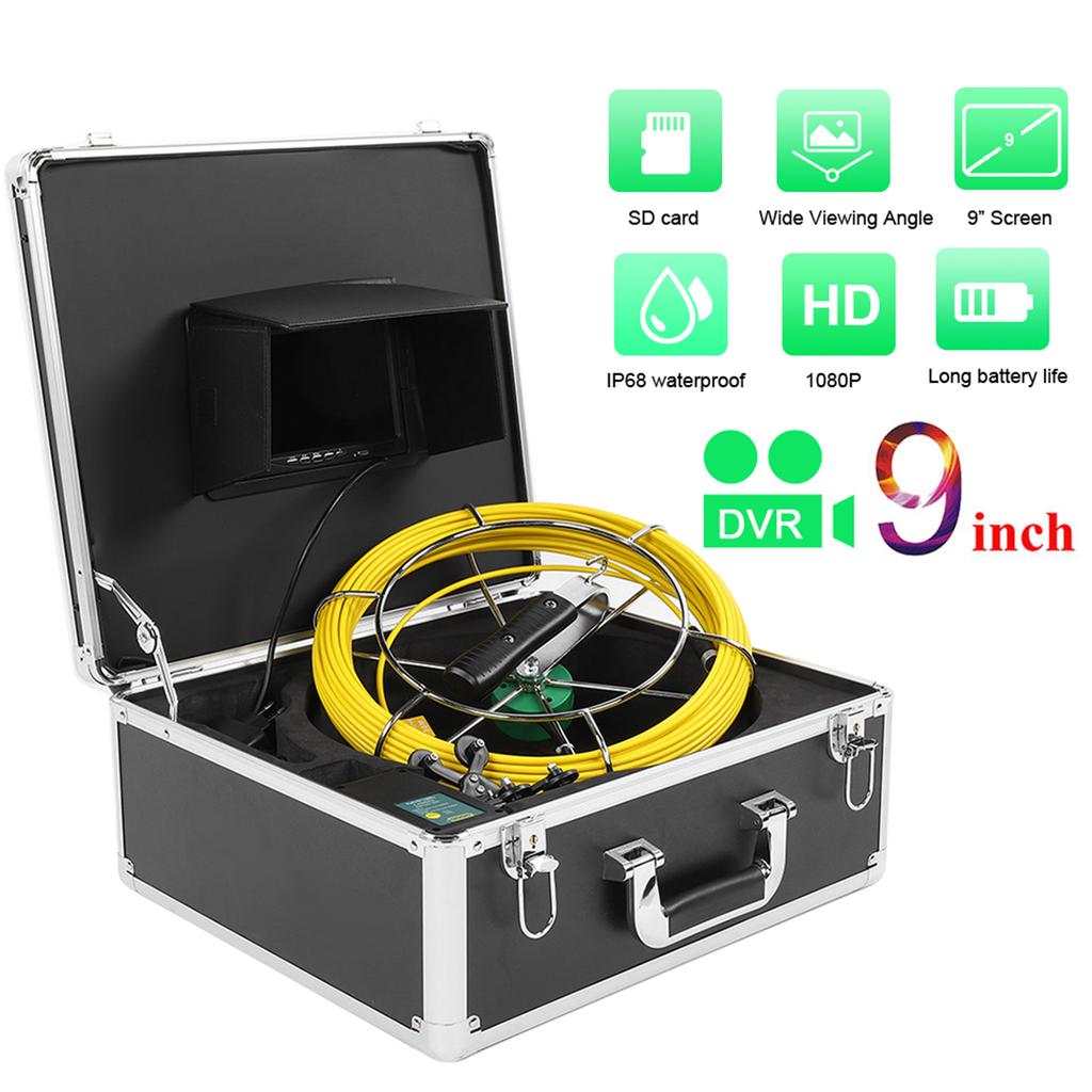 9in Display DVR 1080P Dual Camera IP68 Waterproof Underground Pipe Inspection with 98.4ft Cable