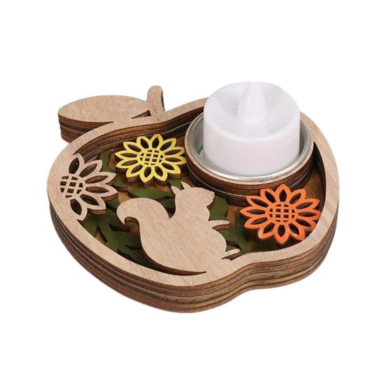 Wooden Candle Plate Holder Tray Tabletop Tealight Pillar Display Tray Wood Pumpkin Bat Ghost Maple Leaf Table Centerpiece for Halloween Thanksgiving