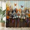 Lovely Dogs and Cats Printed Fabric Shower Curtain Bathroom curtain,Garden Flower Animals Home Decoration Curtain with Hooks
