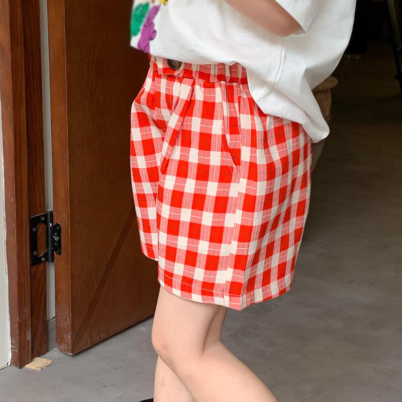 Летние шорты в клетку для девочек, летние повседневные спортивные шорты с эластичной резинкой на талии