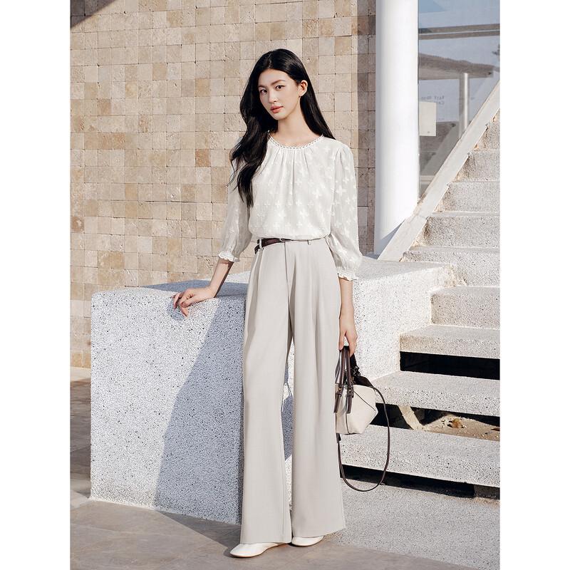 JZ Annakol Топ в французском стиле с металлическим цветочным принтом и рукавом три четверти