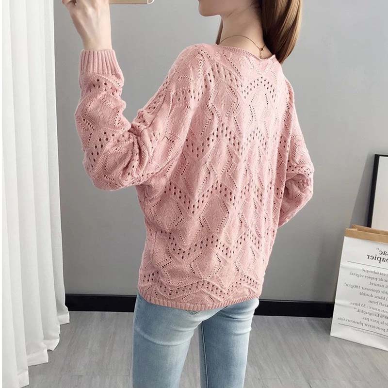 Hollow Knit Sweater Thin Women's Loose Pullover Sweet Outer Bottomed Blouse College Girl Style Hand Knitting