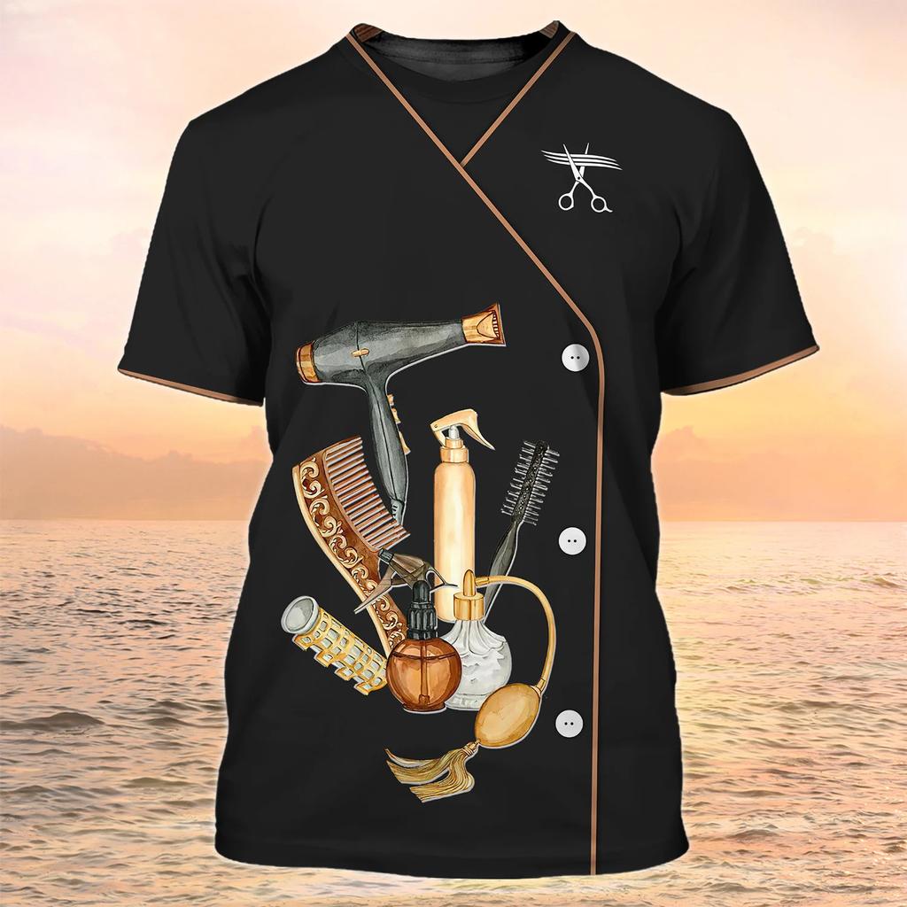 Женская футболка для парикмахерской, униформа для парикмахера, одежда в стиле Харадзюку, летние топы с круглым вырезом и короткими рукавами, женские дизайнерские футболки