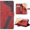 Case - E.F.Connection - for Xiaomi Redmi Note 13 Pro 4G - Shockproof - Synthetic Leather - Red - with 2 Tempered Glasses