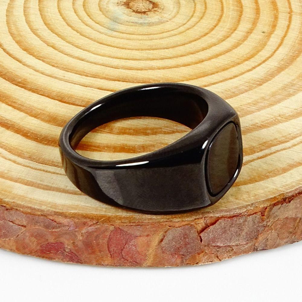 Square Retro Black Rings Jewelry Glass Stone Rings Simple Black Stone Square Ring Funerals