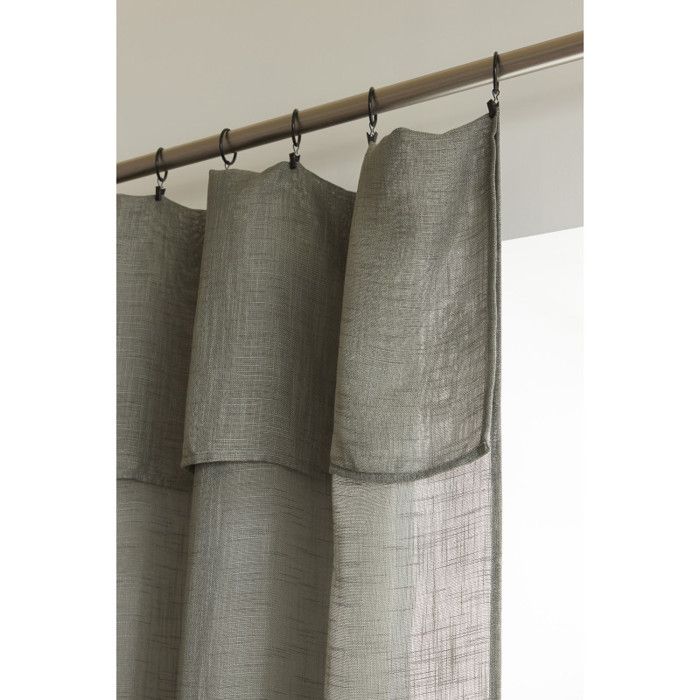 Lot de 2 voilages ajustables + 8 anneaux pince 140 x 270 cm Polyester effet lin "Nia" Le fil d'Ariane - 2x140x270 - Kaki