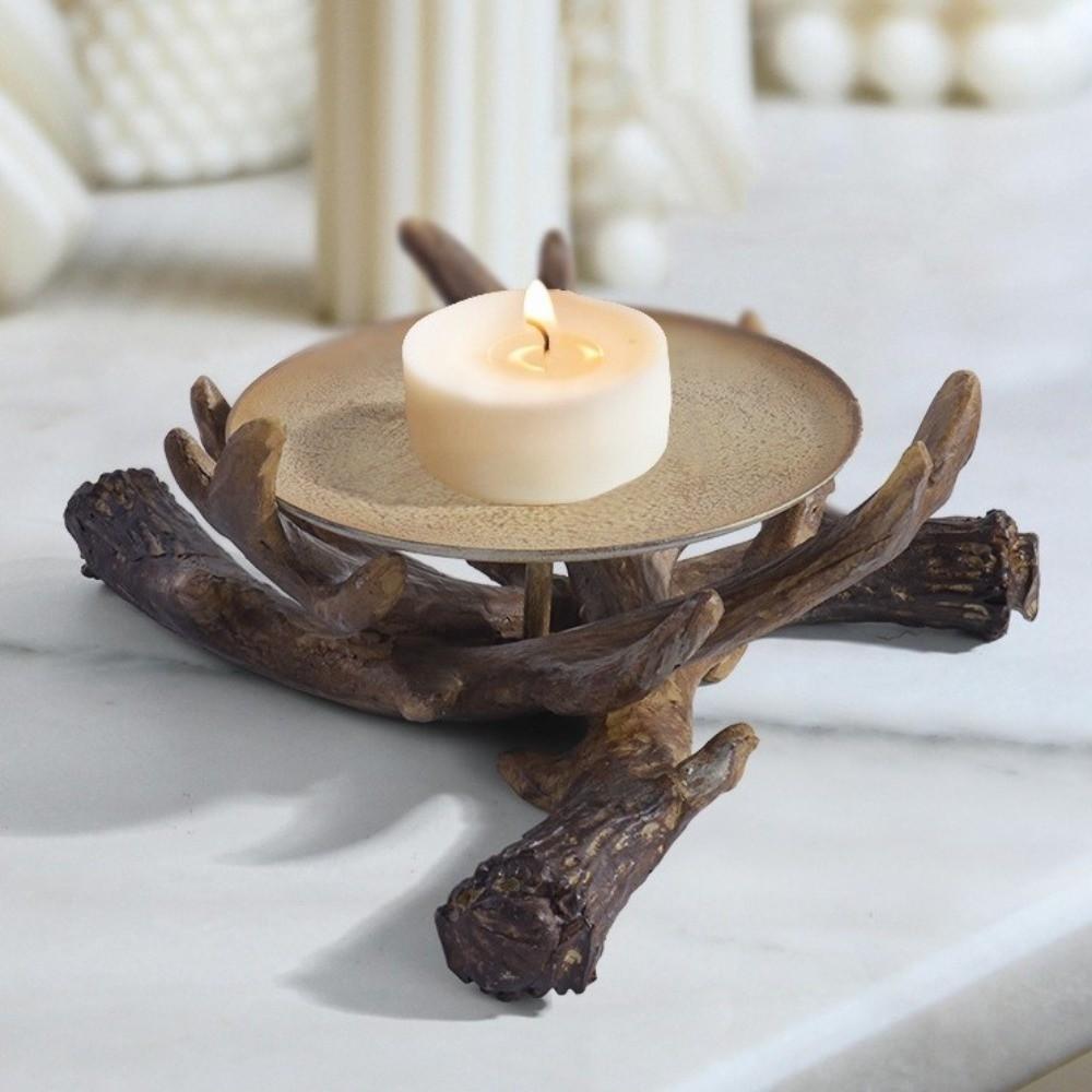 Handicraft Antler Candle Holder Vintage Tealight Holder Rustic Style Desktop Ornament Office
