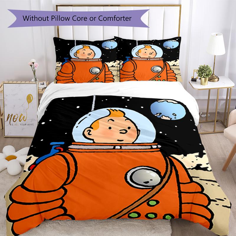3pcs The Adventures of Tintin pattern bedding set duvet cover set includes duvet cover &pillowcases, perfect all season bedroom decoration & gift