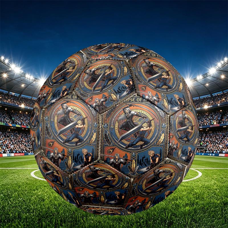 Final Fantasy Print Size 5 Soccer Ball, PU Wear Resistant Football for Match Training and Daily Practice, Birthday Gift for Soccer Fans