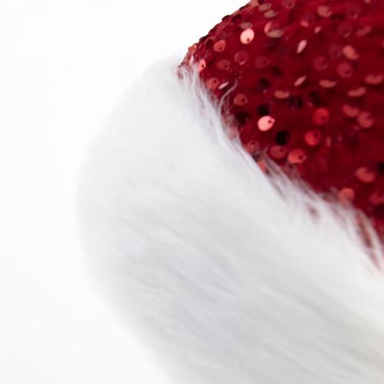 Christmas Sequin Santa Hat for Adults Unisex Glittery Sparkly Holiday Hat with Fluffy Pompom for New Year Xmas Party Supplies