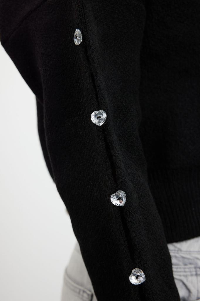 Женский свитер в элегантном стиле, мягкий текстурированный трикотаж на пуговицах с камнями, свитер