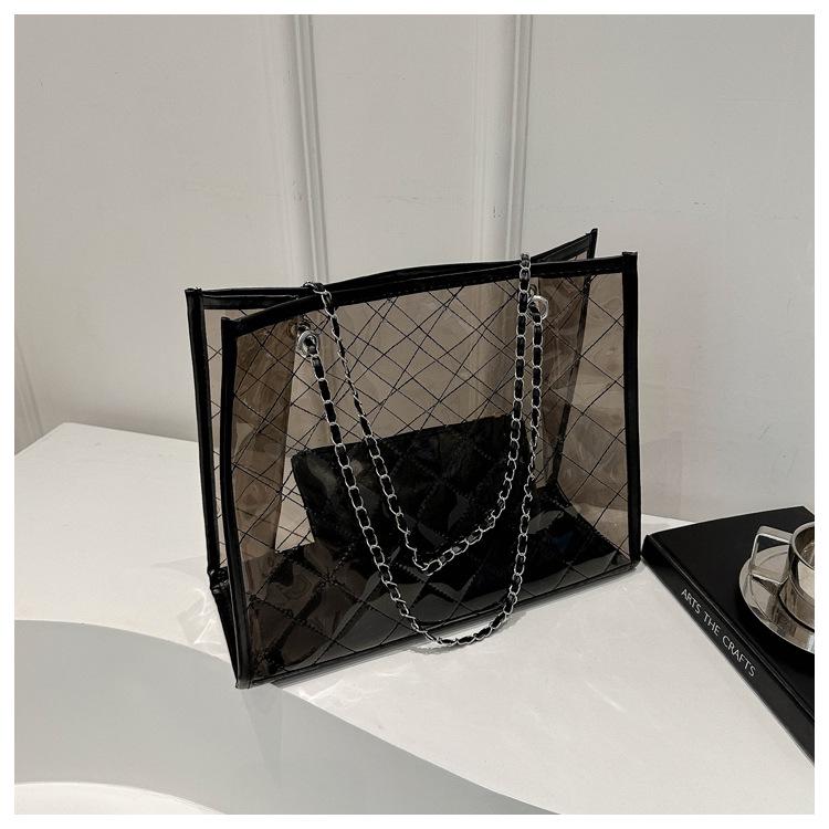 Весна 2024 Женская большая прозрачная сумка-тоут из ПВХ - Повседневная сумка через плечо, Летний тренд