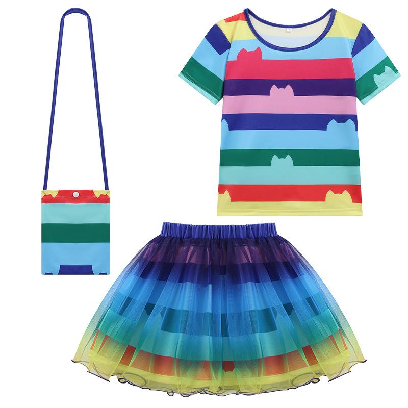 European Gabby's Dollhouse Striped Tulle 3-Piece Girls Puffy Skirt with Bag