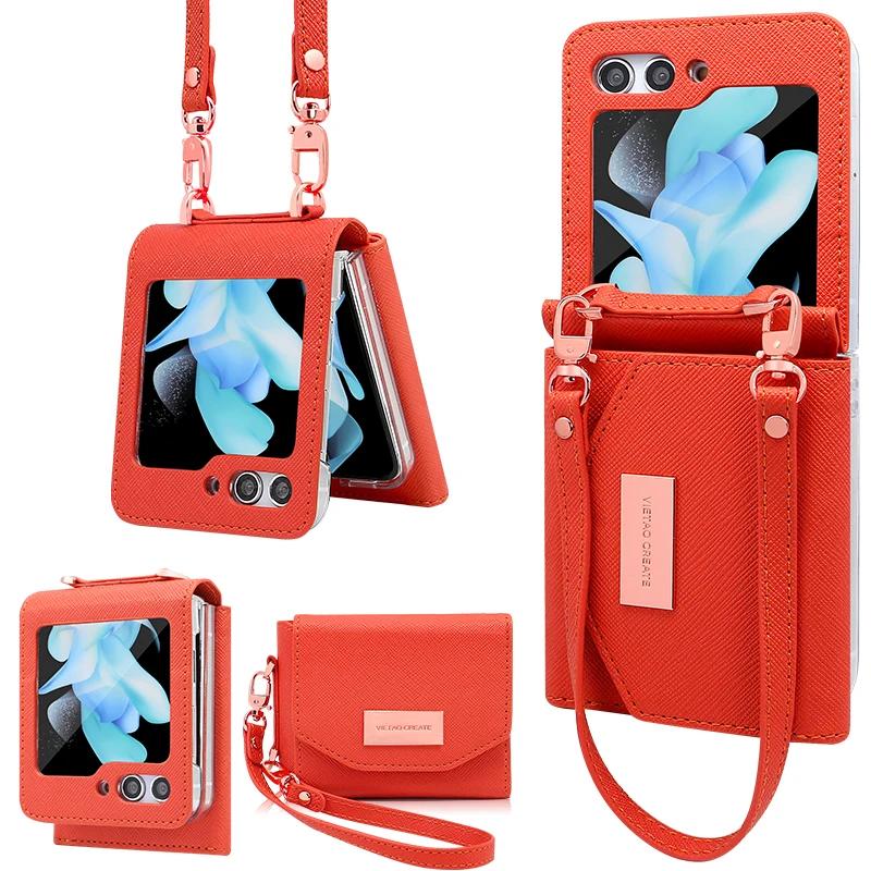 RENGZ Lanyard Holster Card Case For Samsung Galaxy Z Flip 6 5 4 3 5G Case Handheld Wristlet Wallet Purse Cover For Z Flip6 Flip5