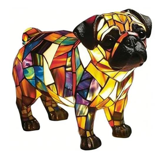 Rainbow Pup Night Light Handmade Vintage Dyed Resin 3D Puppy Lamp USB Powered Soft Warm LED Non-Glaring Decorative Gift for Dog Lovers Bedroom Desk