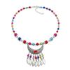 1PC Tassel Necklace Multicolor Ethnic Boho Alloy Carving Gaskets Jewelry Accessories Stone Beads Long Chain Leaf Red Stone