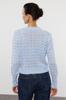 Women's Fashionable Stylish Cardigan Blue Button Detailed Openwork Perforated Blouse-Cardigan Set