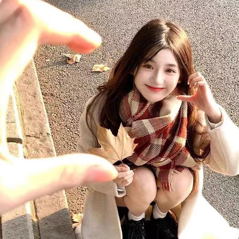 New Gift Christmas Red Scarf Winter Plaid Scarf Women's Imitation Cashmere Versatile Knitted Shawl Women