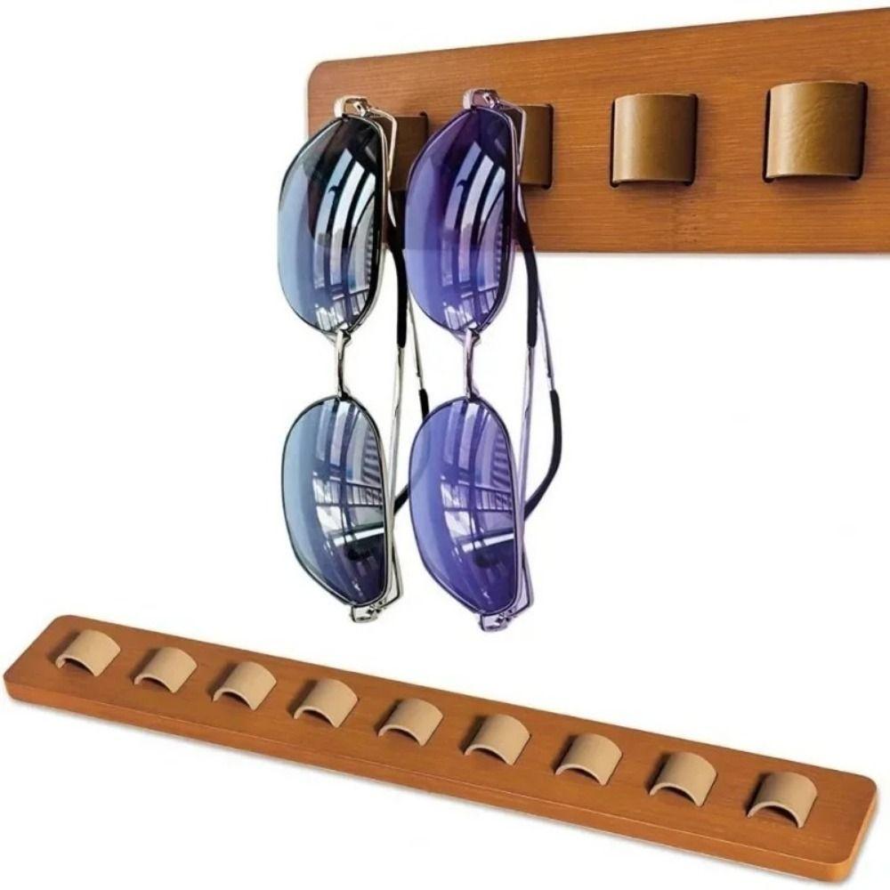 Wood Sunglasses Organizer Self-adhesive Glasses Hanger Eyeglass Storage Shelf Bathroom