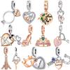 Luxury Copper Rose Gold Love Heart Crown Dangle Charm Fit Original Bracelet Eiffel Tower Charms For Women Necklace Jewelry