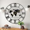 Large World Map Wall Clock, Metal Minimalist Modern Clock, Round Silent Non-Ticking Battery Operated Wall Clocks for Living Room/Home