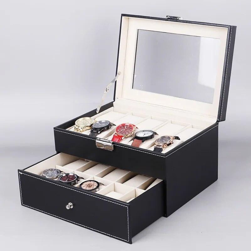 Классический футляр для наручных часов на 2/3/4/5/6/8/10/20/24 слота, держатель для часов, органайзер, двухслойная витрина из искусственной кожи