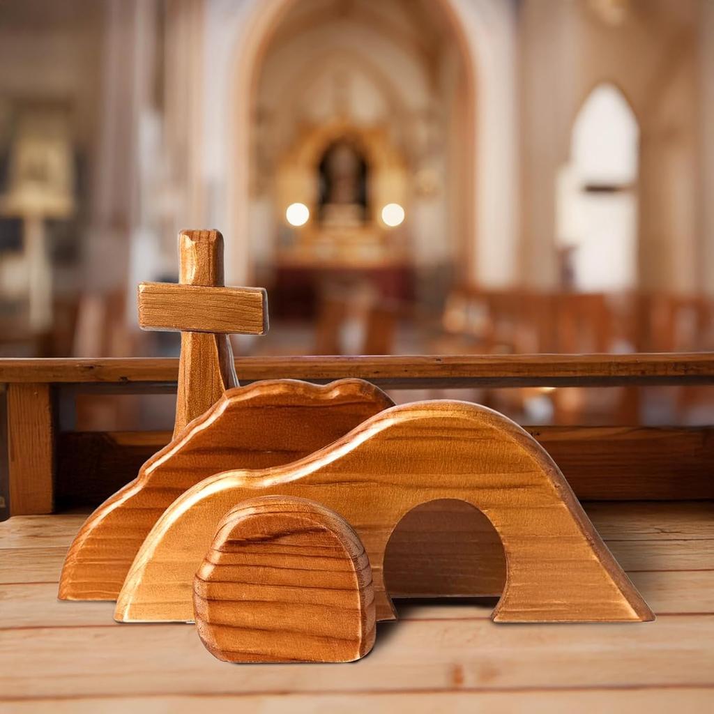 Набор Сцена Воскресения на Пасху, Пасхальные Деревянные Религиозные Украшения, Рождество Иисуса, Декорация Статуэтка Христа, Пустая Гробница, Настольные Украшения Крест