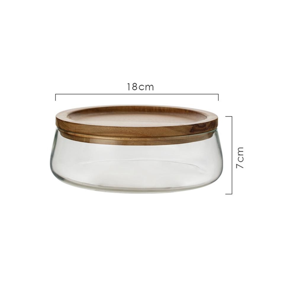 Glass Bowl with Wood Plate Fruit Nut Dried Candy Serving Tray Storage Box with Lid Dry Fruits Container Home Kitchen Supplies