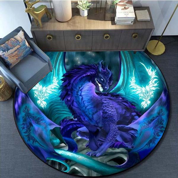 3D Anime Dragon Carpet Round Mat Dragon Round Carpet Round Rugs Non-slip Area Rug for Living Room Bedroom Foot Pad Decoration