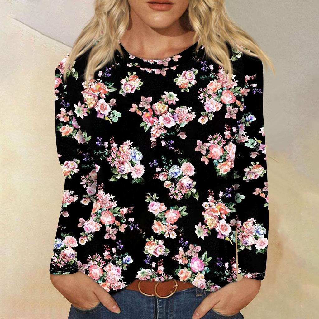 Женская модная повседневная блузка с длинным рукавом и круглым вырезом, пуловер