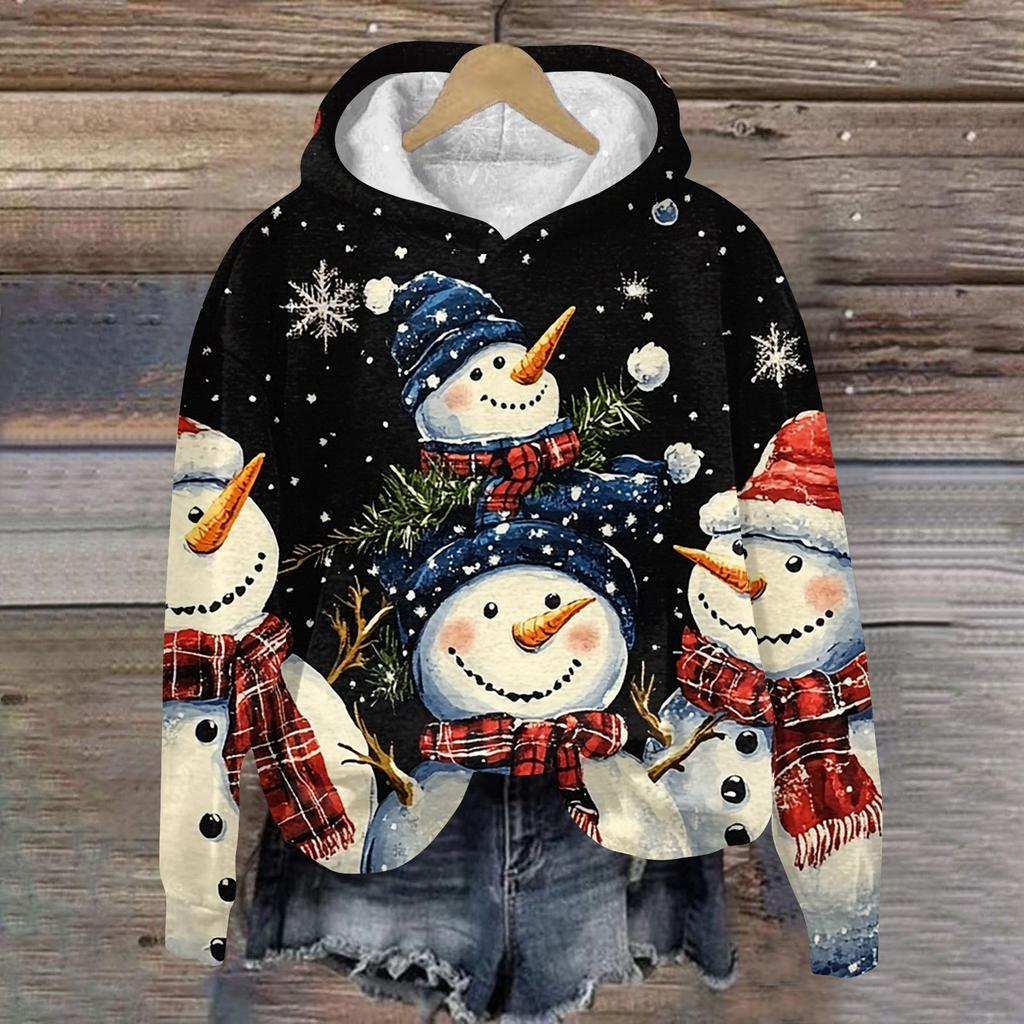 Женская модная повседневная толстовка с капюшоном и длинным рукавом с рождественским принтом