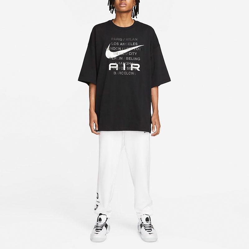 Nike Спортивная одежда с буквенным принтом, американская винтажная свободная футболка с круглым вырезом и коротким рукавом, мужские топы, черный цвет FD1250-010