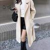Fall Winter Women Overcoat Turn Down Collar Long Sleeve Open Stitch Pockets Loose Mid Length Solid Color Soft Warm Thick Lady Mid Calf Length Coat