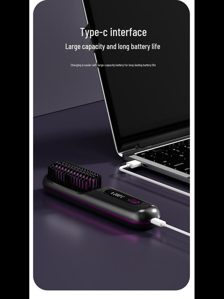 Portable Wireless Hair Straightening Comb - Anti-Scald, LCD Display, Long-Lasting Styling, Gentle On Hair, Ideal for Inner Buckle Bangs