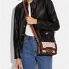 COACH Hero 19 color-blocked carriage buckle flap canvas with leather handbag shoulder bag crossbody bag small size women's brown and white