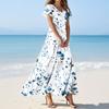 Women's Casual Fashion Print Long Dresses V-Neck Short Sleeve Dresses