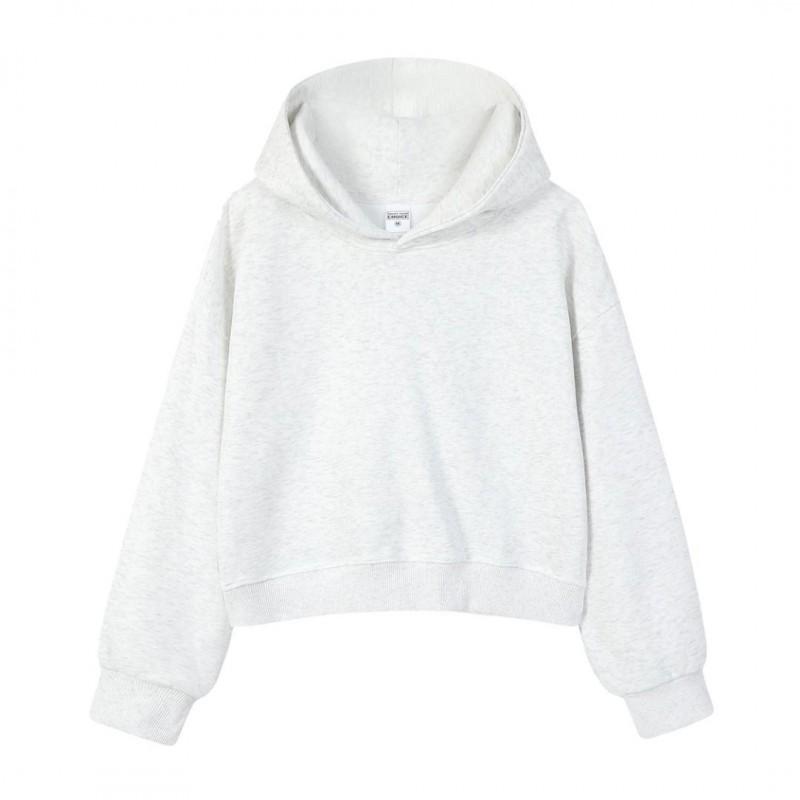 Korean Style Womens Short Hooded Zip-Up Cotton Blend Sweatshirt Loose Fit Winter Casual Top