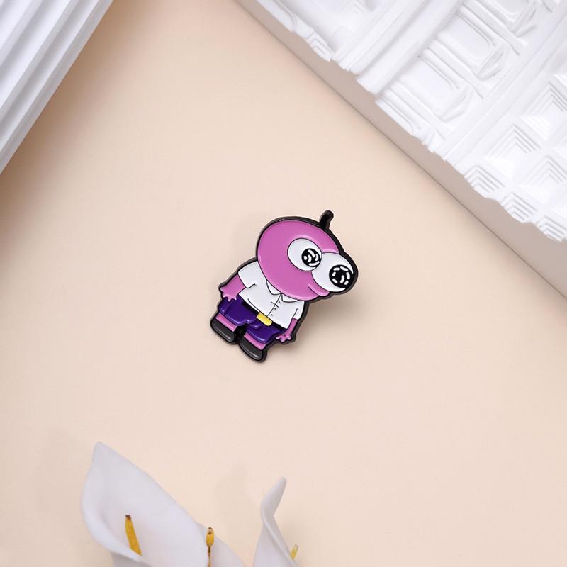 Cartoon Stylish Pink Character Brooch Featuring Big Eyes Fashionable Metal Pin Accessory