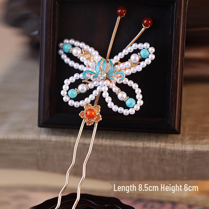 Комплект украшений ручной работы: заколка-бабочка в стиле ханьфу и головной убор в стиле Тан