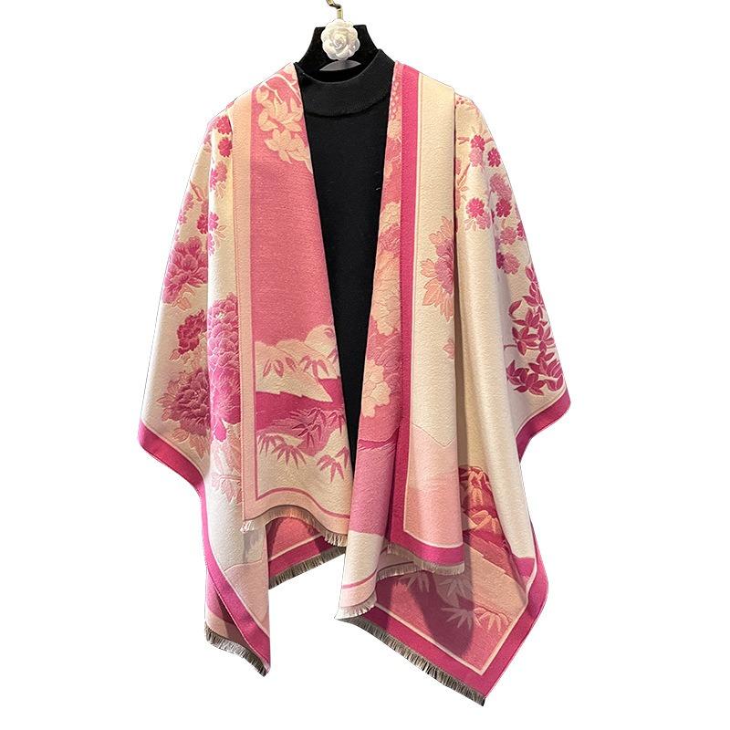 Winter Office Imitation Cashmere Blanket Warm Shawl Send Mother Retro Flower Air-conditioned Room Scarf Woman