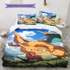 Charizard 3Pcs Bedding Set Cool Pokemon Fire Dragon Printed Duvet Cover Pillowcases Soft Microfiber Bedroom Decor No Filling