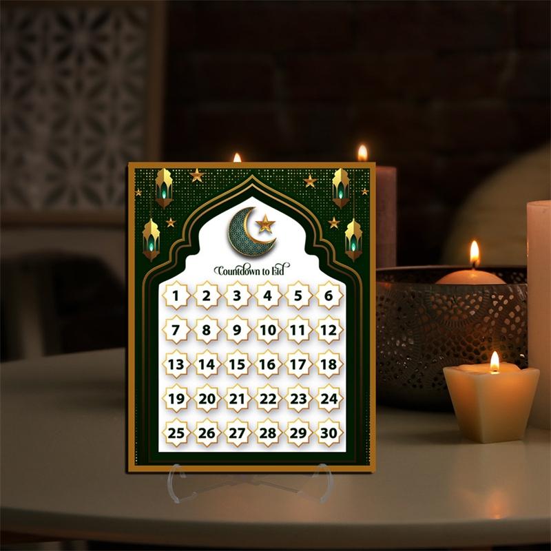 Acrylic Desktop Ramadan Advent Calendar with Base, Ethnic Home Table Eid Decoration, Countdown To Eid Holiday Craft