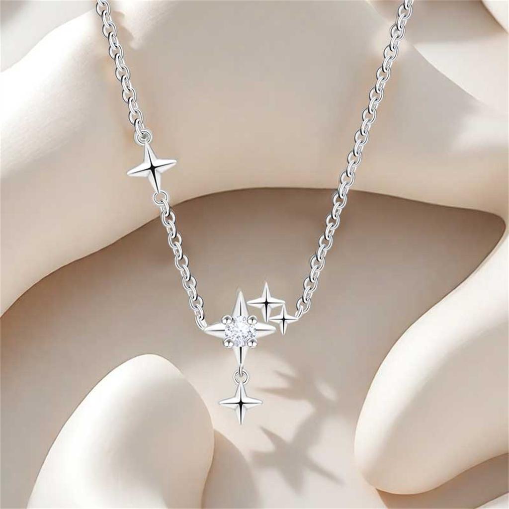 925 Silver Sparkling Star Tassel Necklace Pendant Women Birthday Wedding Anniversary Gifts Jewelry