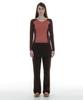 PARTIMENTO WOMEN Cut-Out V-Neck Colorblock Long Sleeve Tee_Brick