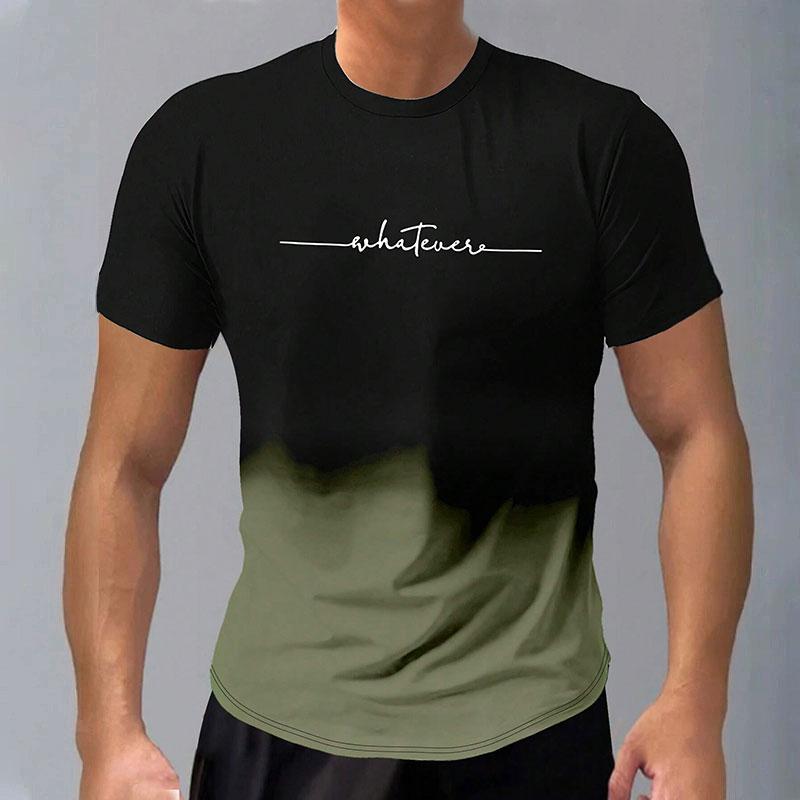 Trendy Short-Sleeved Gradient Letter 3D Printed Round Neck Casual Men's T-Shirt Clothing Spring And Autumn Sports Tops