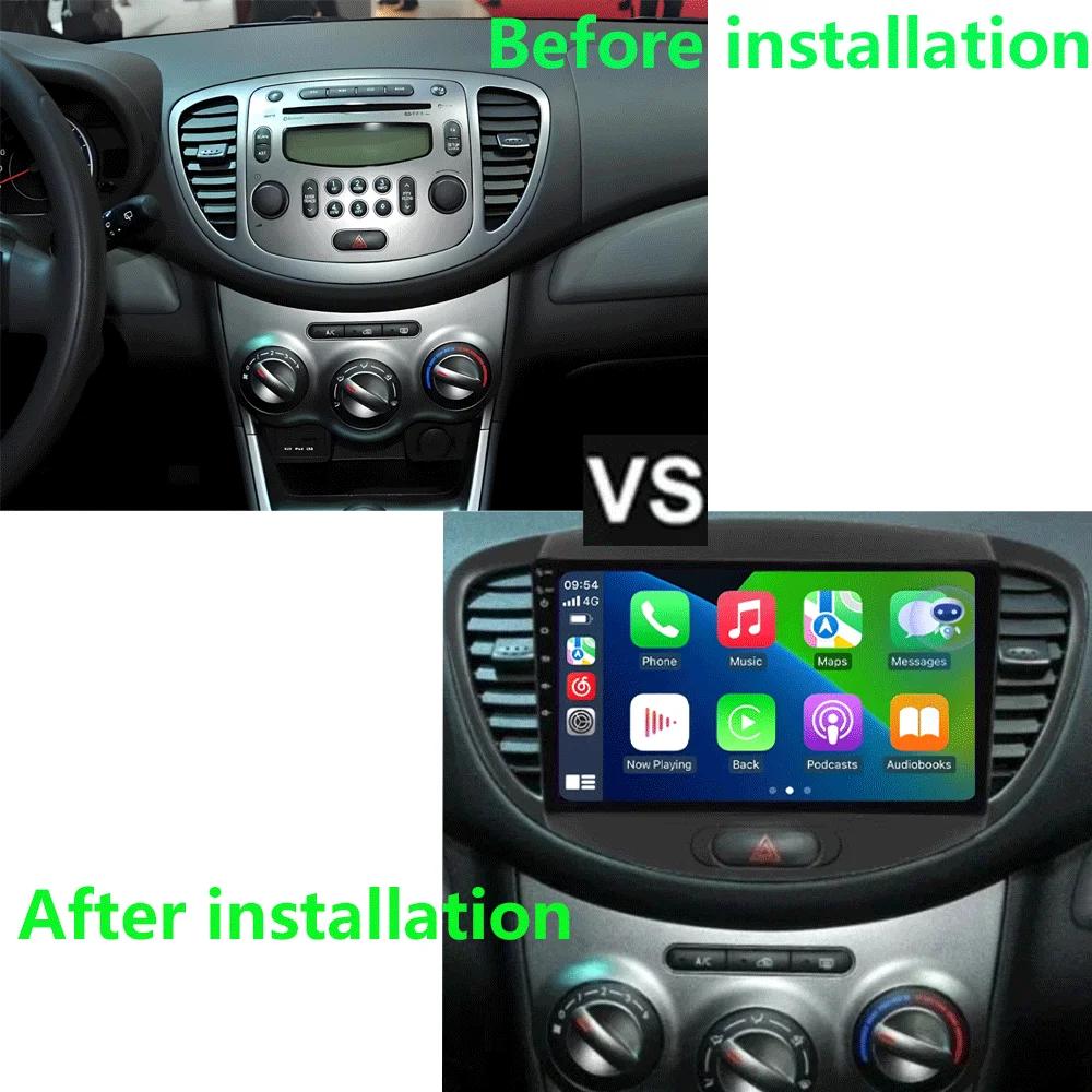 Android 14 Автомагнитола Carplay Auto для Hyundai I10 2007 2008 2009 2010 2011 2012 2013 GPS-регистратор Мультимедийный плеер 4G+WiFi DSP